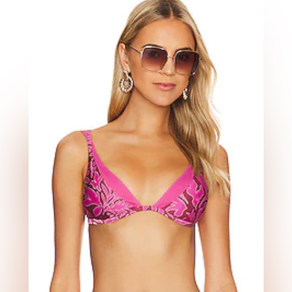 L*SPACE Womens Size S Tiki Tiki Pink Print Finneas Triangle Bikini Top NWT